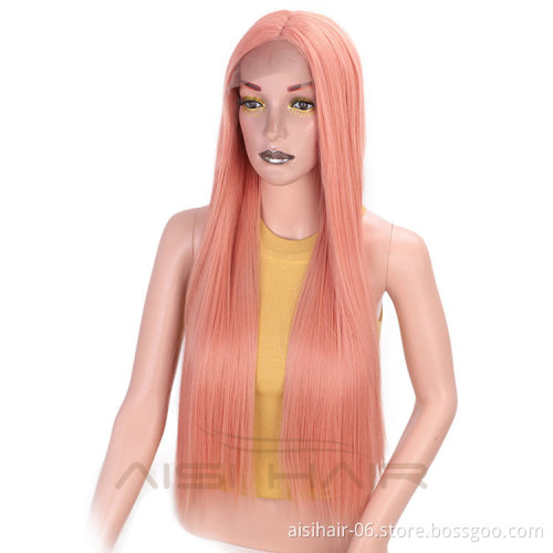 Aisi Hair Lace Front Synthetic Long Straight Wigs Red Silk Straight Long Wigs Colorful Heat Resistant Fiber Lace Front Hair Wigs
